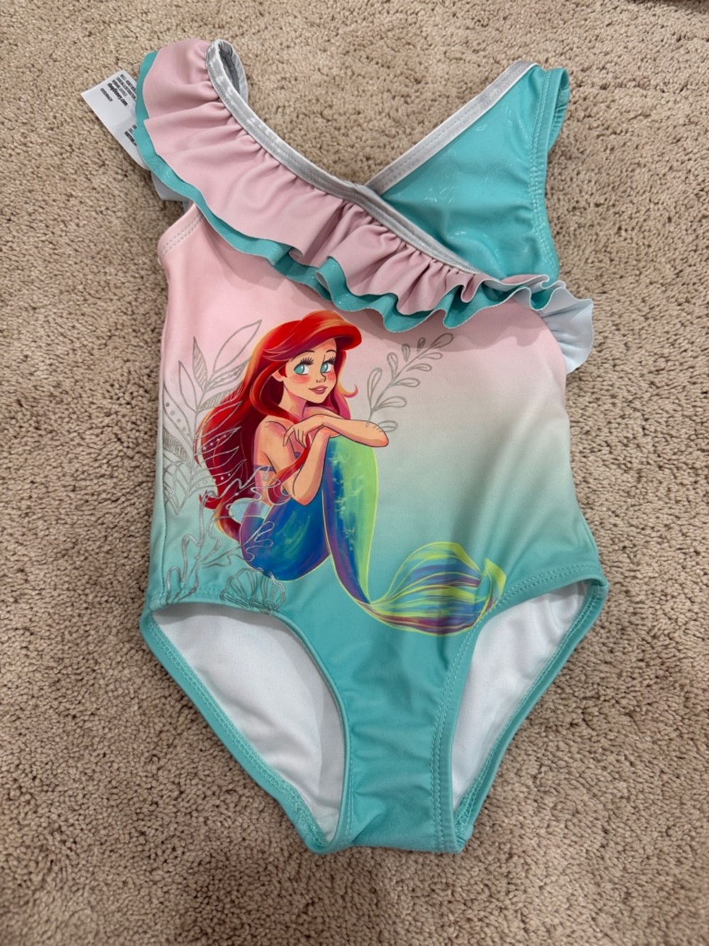 Disney Girls' Ariel Teal & Pink One-Shoulder Ruffle Swimsuit